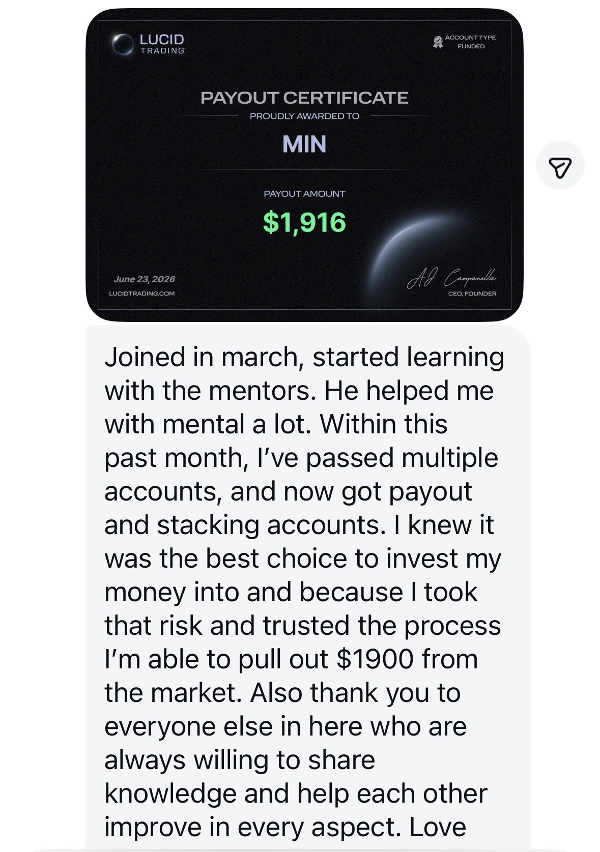 student trading result